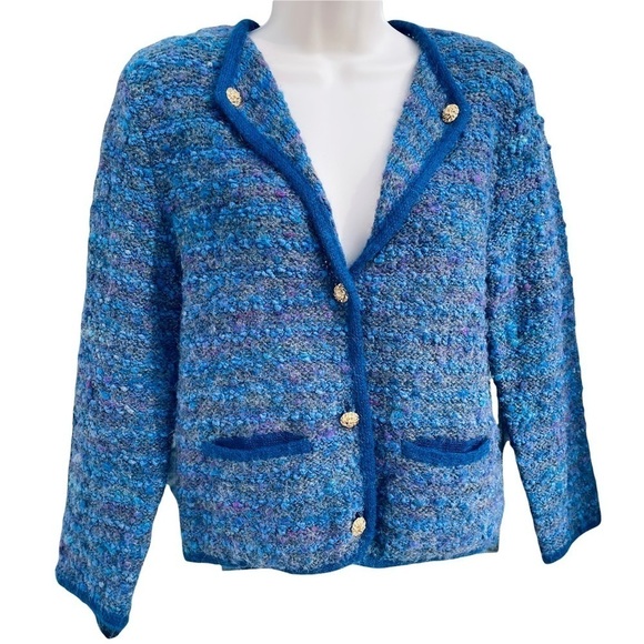 LIVERPOOL PORT Vintage Tweed Look Button Down Knit Sweater Blazer Jacket retro - Picture 1 of 5